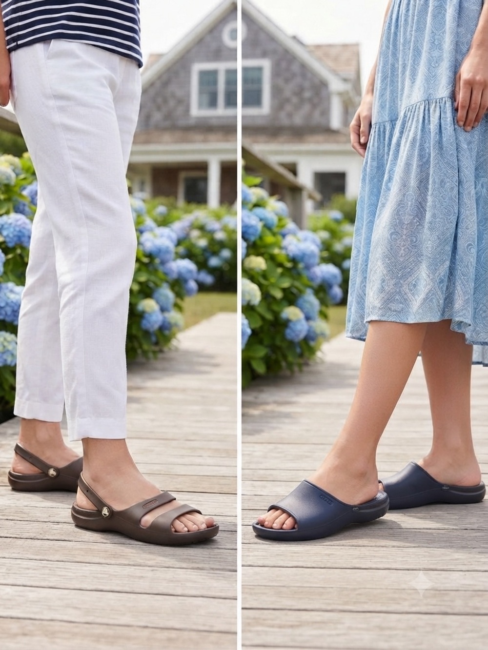 New CROCS Two-Pair Women’s navy sloane Mules slides & Cleo Slingback Brown shoes